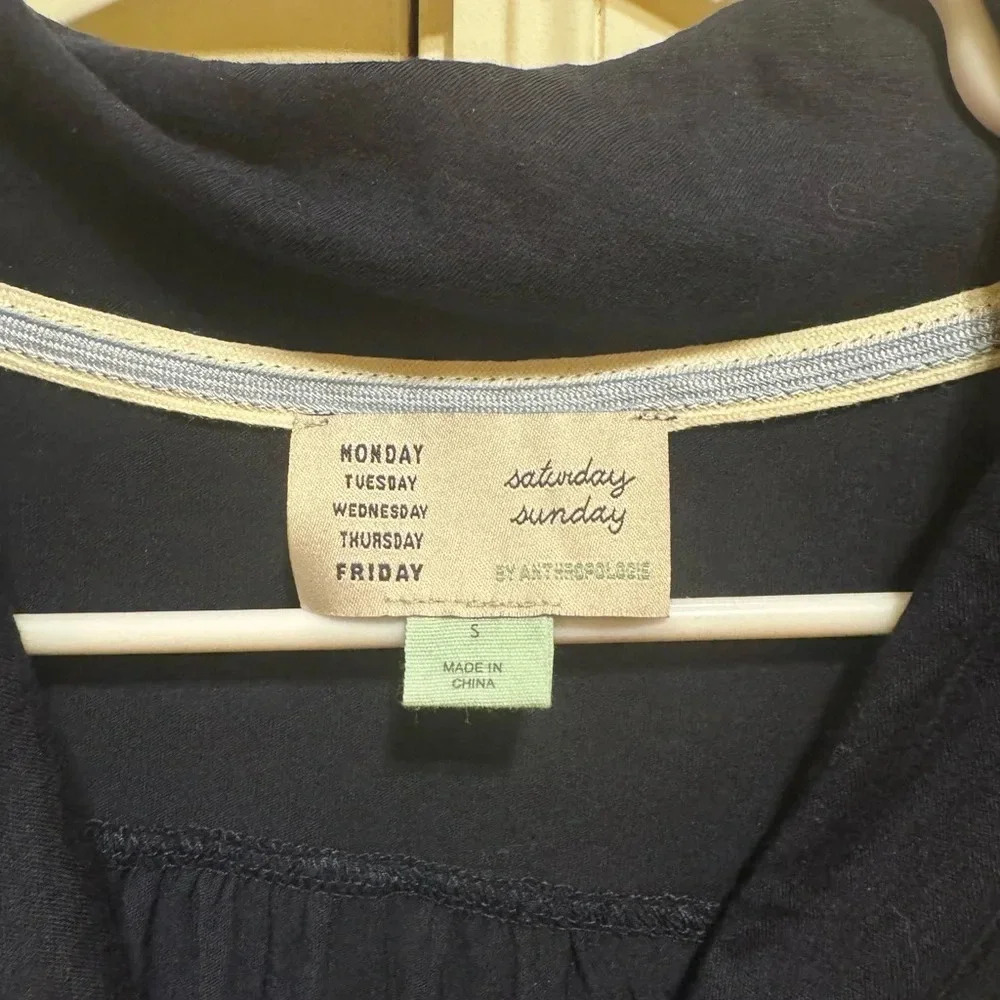 Anthropologie Saturday Sunday Navy Blue Button Up Blouse Tie Front Sz Small - Picture 12 of 14